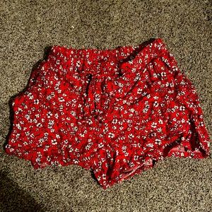 Red floral shorts